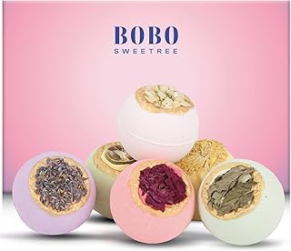Bath Bombs Gift Set for Women, 6 Large with Real Flowers & Essential Oils | Home spa relaxation, aromatherapy self-care, moisturizing bath soak, birthday presents for mom, wife, girlfriend