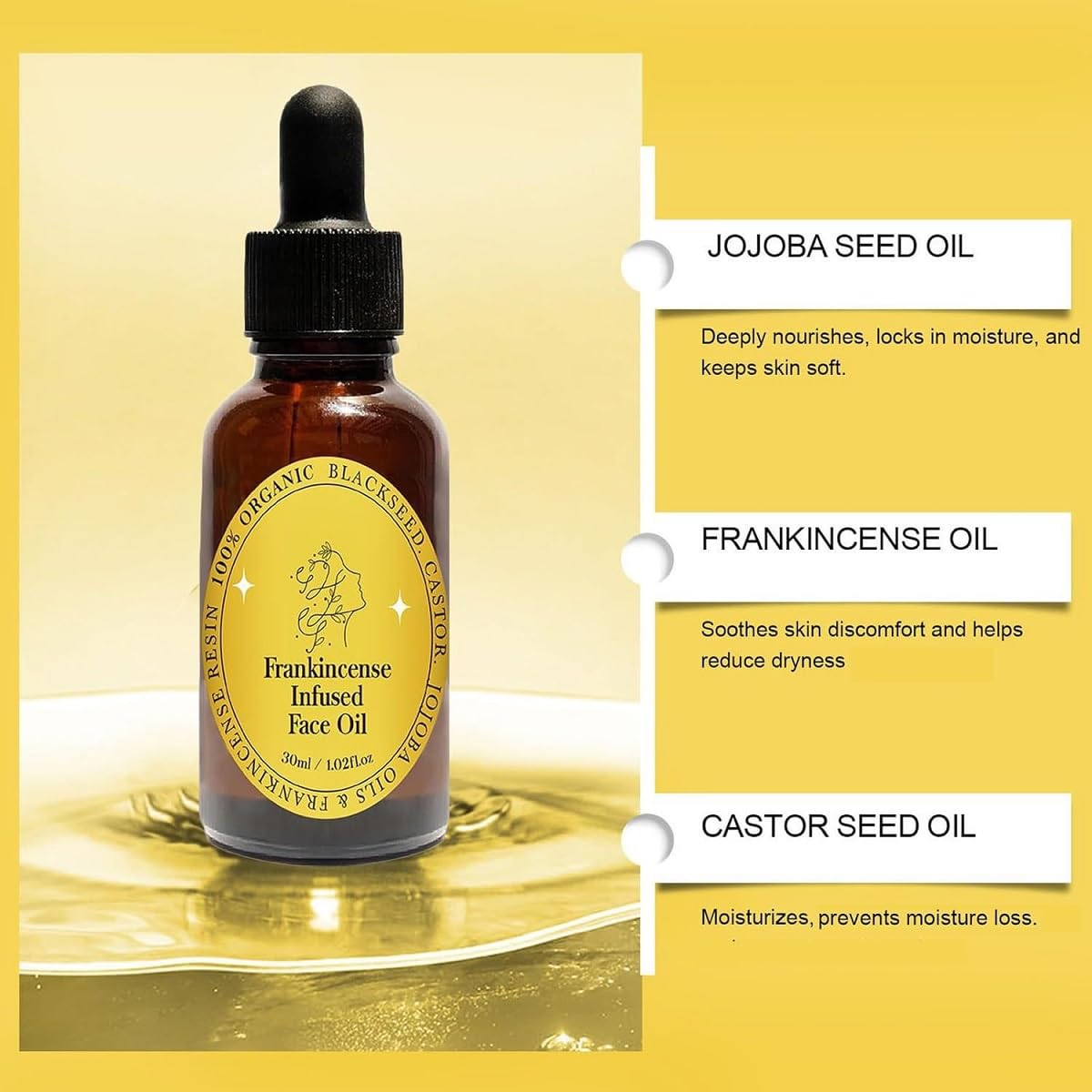 60 ML Frankincense Essential Oil,Organic Castor & Jojoba Oils for Face Anti-Aging Facial Moisturizer Serum,Natural Skincare Hydrates Skin Moisturizing (2 PCS)