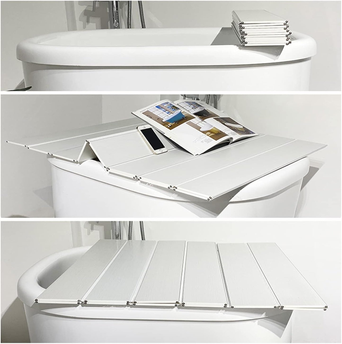 Bathtub Cover Bath Tub Caddy Tray, Folding PVC Plastic Dust-Proof Board Shutter Bath Lid, Durable Insulation Cover for Spa, Bathroom & Shower, 0.6cm Thickness (Color : White, Size : 75x115x0