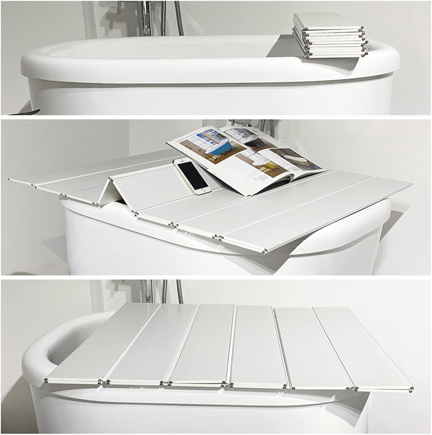 Durable PVC Bathtub Cover Caddy Tray - Foldable Dust-Proof Board (70x160x0.6cm, White) | Stylish Bathroom Organizer & Protector for a Clean Bath Experience