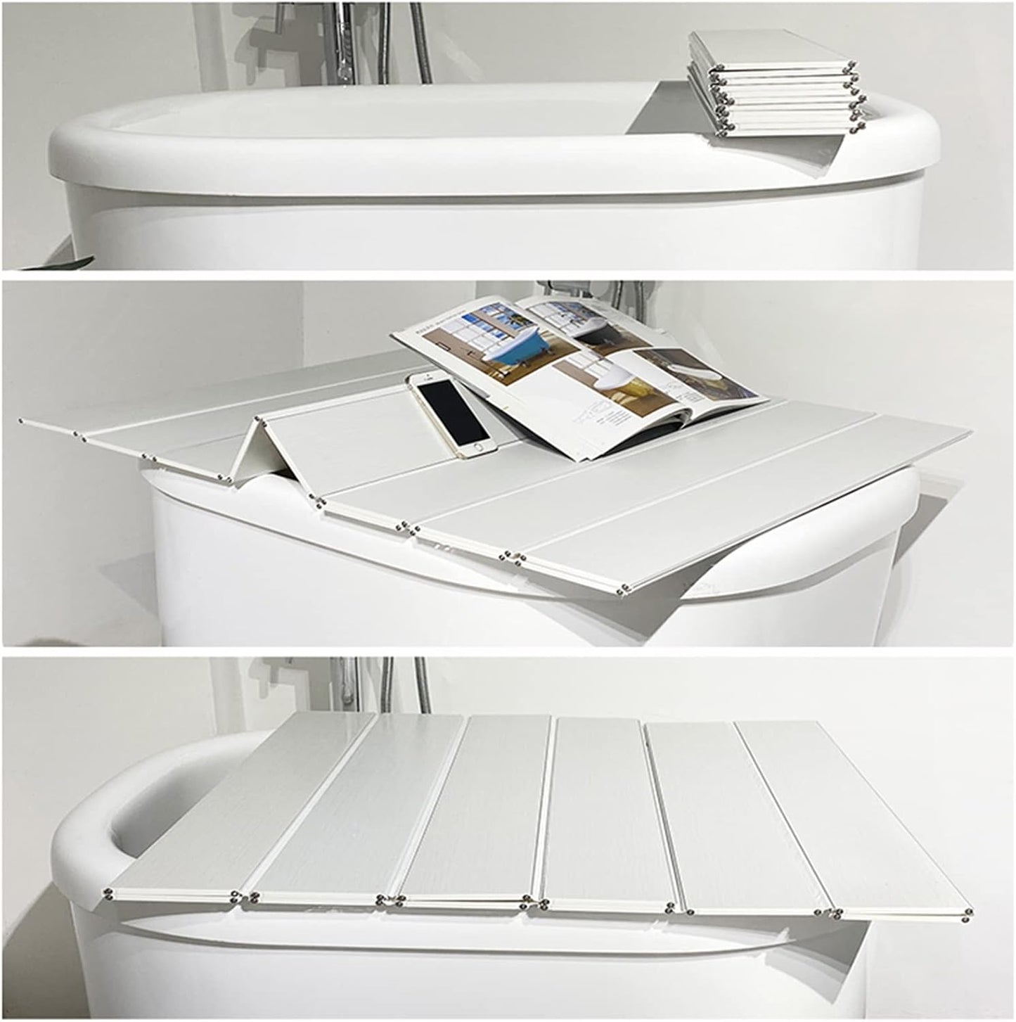 Folding Bathtub Cover Bathtub Caddy Tray, Scalable PVC Dust-Proof Board Insulation Cover, Waterproof Shutter Bath Lid(80x135x0.6cm)