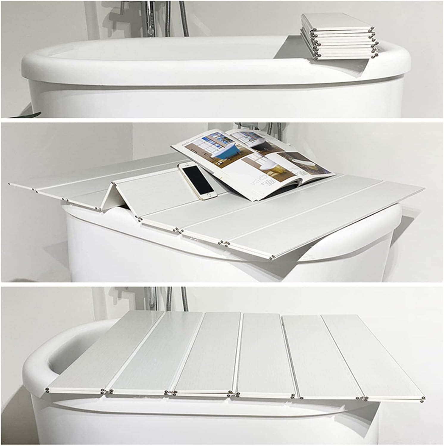 Folding Bathtub Cover Bathtub Caddy Tray, Scalable PVC Dust-Proof Board Insulation Cover, Waterproof Shutter Bath Lid(80x135x0.6cm)