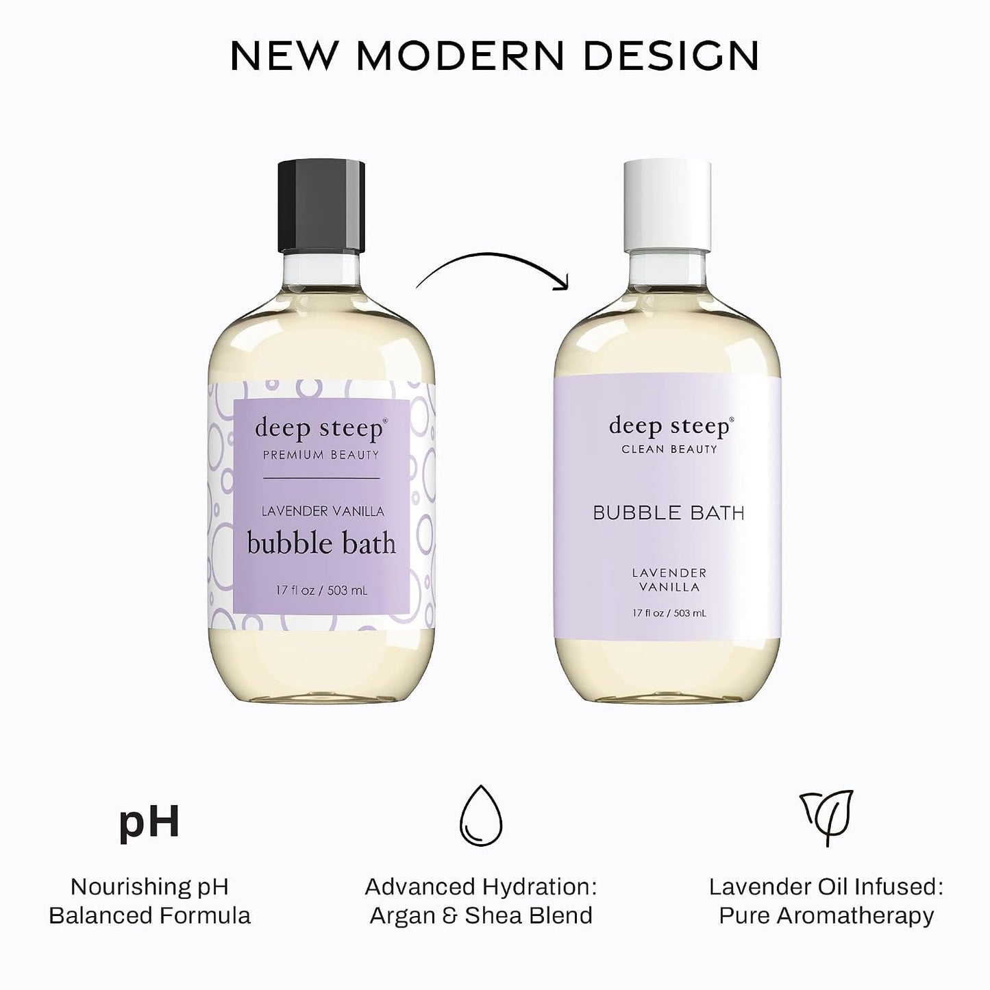 Deep Steep Bubble Bath, Lavender Vanilla 17 oz (Pack of 2) – Hypoallergenic, Clinically Tested Soothing Soak with Shea Butter & Argan Oil – Sulfate-Free