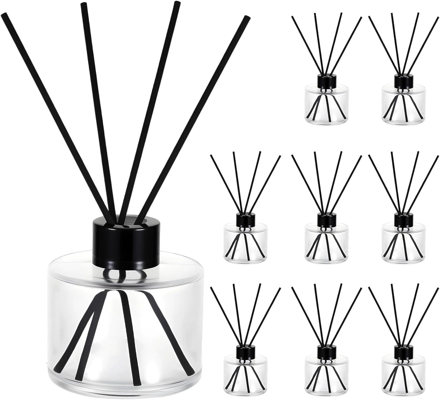 8 PCS Fragrance Glass Diffuser Bottles, Refillable Diffuser Bottles with 40 Pcs Reeds Sticks, Black Caps, Diffuser Jars for Living Room Home Replacement Fragrance DIY Decor, 100ML
