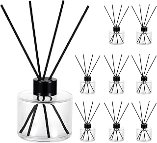 8 PCS Fragrance Glass Diffuser Bottles, Refillable Diffuser Bottles with 40 Pcs Reeds Sticks, Black Caps, Diffuser Jars for Living Room Home Replacement Fragrance DIY Decor, 100ML