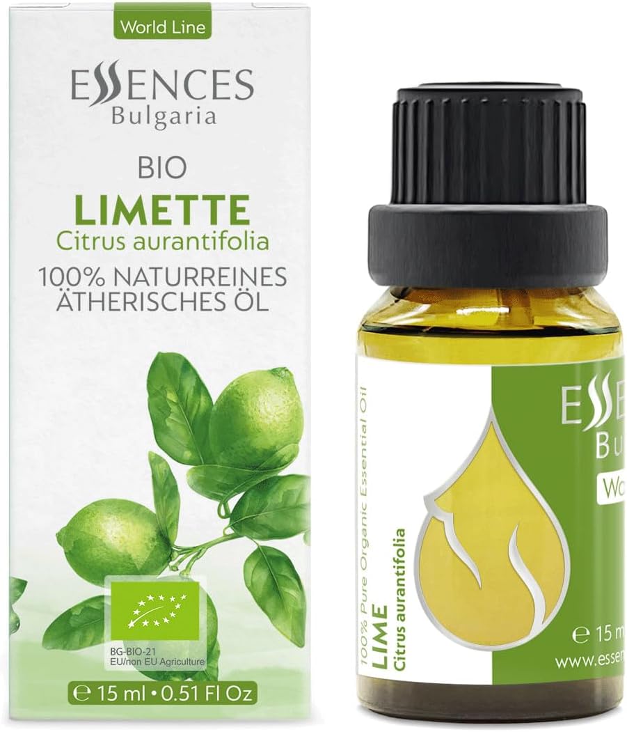 Essences Bulgaria Organic Lime Essential Oil 0.51 Fl Oz 15ml Citrus aurantifolia - 100% Pure Natural Undiluted Therapeutic Grade for Aromatherapy Oil Diffuser Humidifier Hair Growth Skin Care Oil
