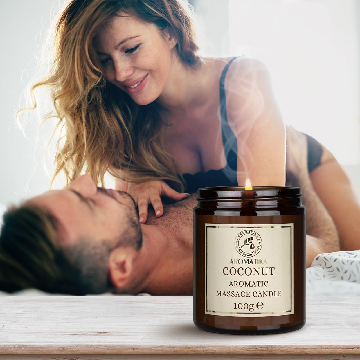 AROMATIKA Coconut Scented Massage Candle - Soy Wax 3.5Oz - Relaxing Massage Candle - Aromatherapy