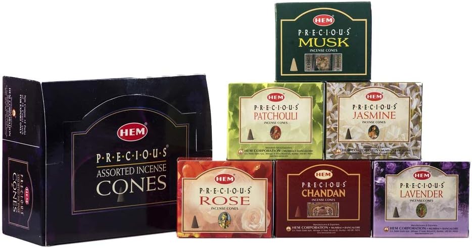 Precious Series Assortment of Six Scents - Total of 12 Boxes, 10 Cones Each - HEM Incense From India