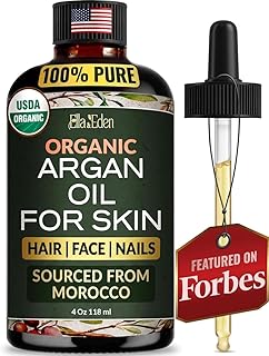 Ella & Eden Organic Argan Oil Of Morocco - 100% Pure Cold-Pressed USDA Certified Unrefined Moroccan Argan Oil for Hair, Face & Skin – 4 Fl Oz Glass Bottle