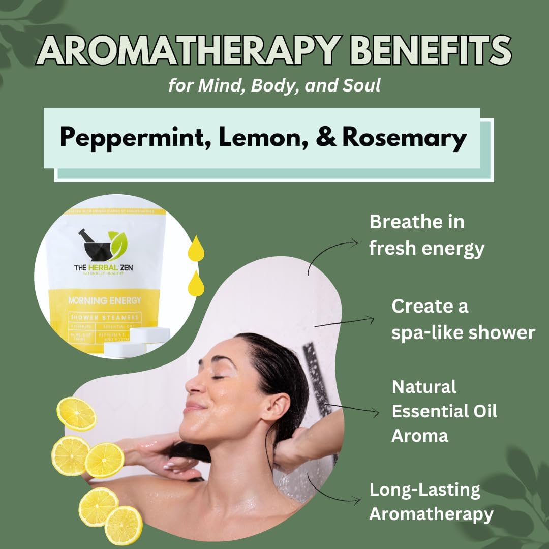 Morning Energy Shower Steamers Aromatherapy 10 Pack - Energizing Peppermint and Lemon Essential Oils for Morning Energy - USA Made Natural Shower Bombs Aromatherapy Gift - Dye-Free