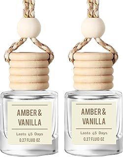 Amber & Vanilla Hanging Car Air Freshener – Long Lasting Essential Oil Diffuser for Car, Closet, Bathroom – 2-Pack Natural Scent Deodorizer