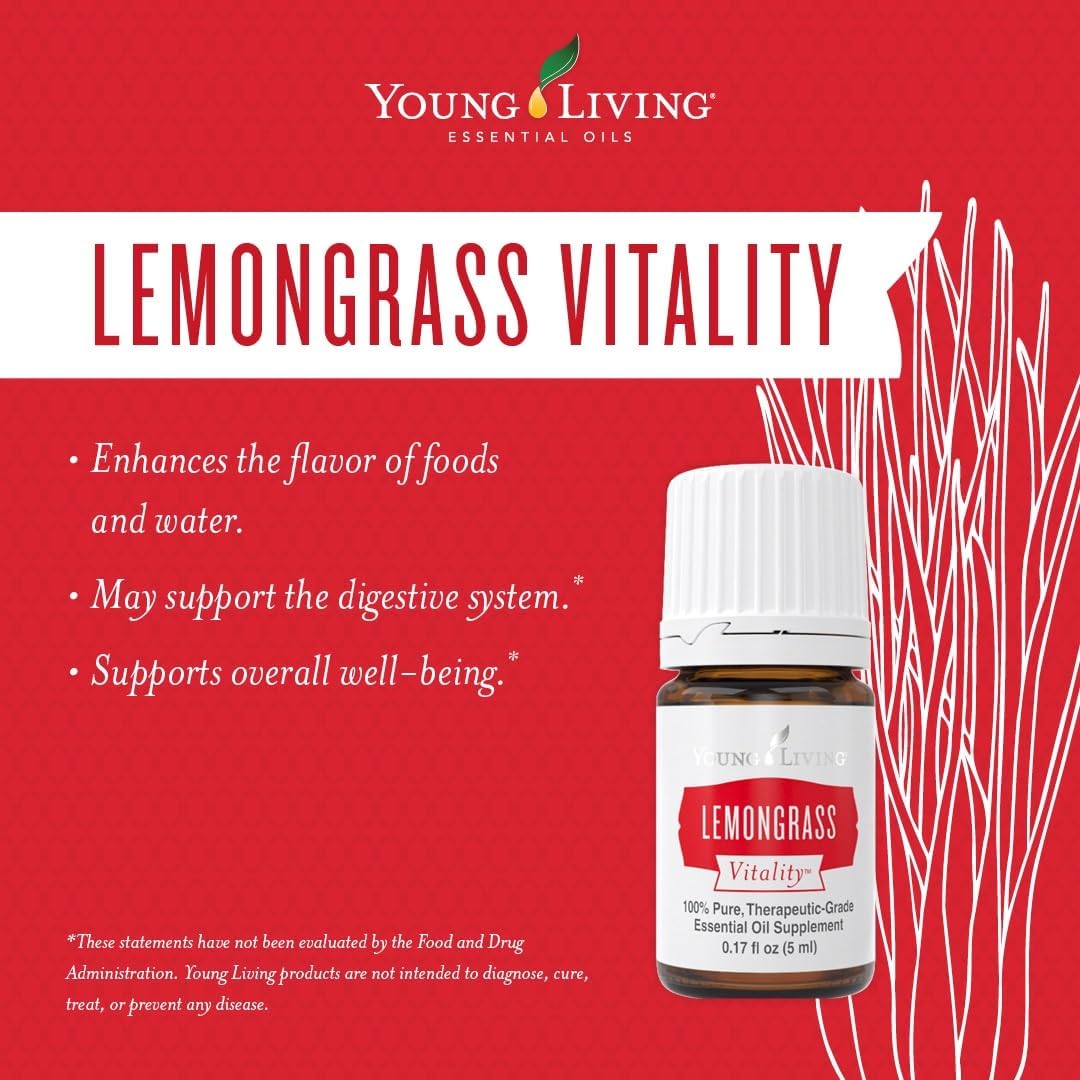 Young Living - Lemongrass Vitality 5 ml | Culinary & Beverage Flavoring Essential Oil | Digestive Support | Natural Cleansing Properties | Citrusy Flavor for Foods