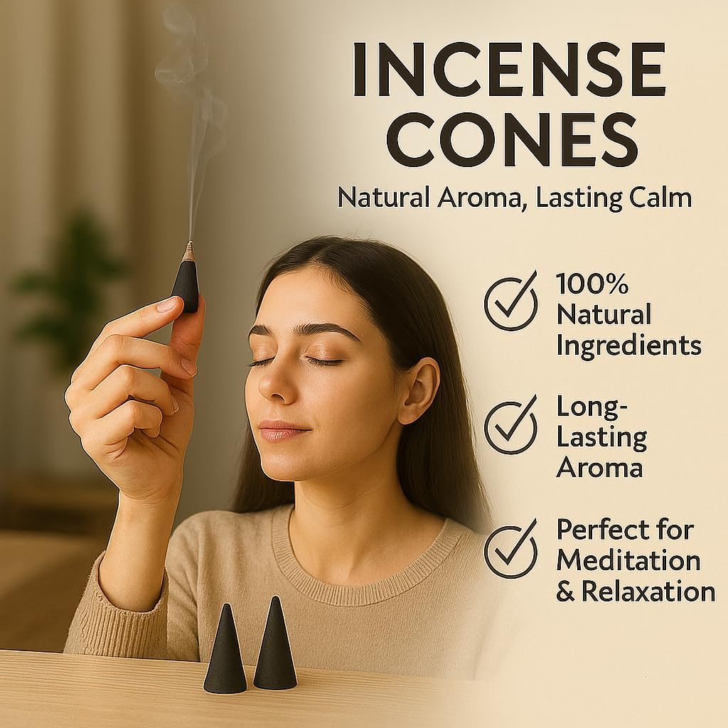 Yajna Patchouli 100%-Natural-Incense-Cones Handmade-Hand-Dipped Organic-Chemicals-Free for-Purification-Relaxation-Positivity-Yoga-Meditation The-Best-scents (20 Count)