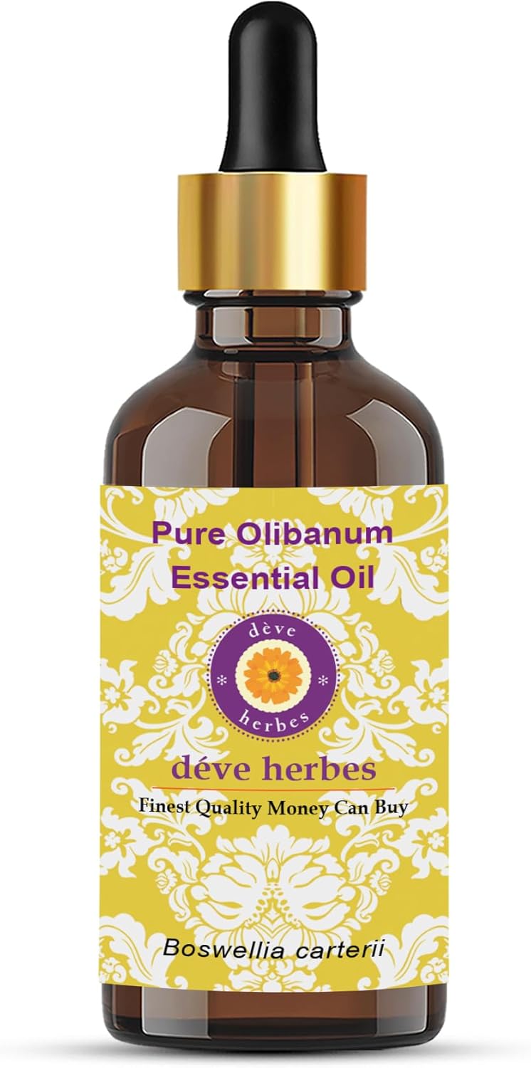Deve Herbes Pure Olibanum Essential Oil (Boswellia carterii) with Glass Dropper Steam Distilled 30ml (1 oz)
