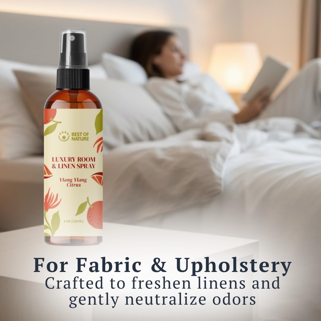 Best of Nature Luxury Room & Linen Spray – All-Natural Essential Oil Air Freshener for Home, Bedroom, Bathroom & Linens – Plant-Based, Family-Safe, Relaxing Aromatherapy Mist (Ylang Ylang Citrus)