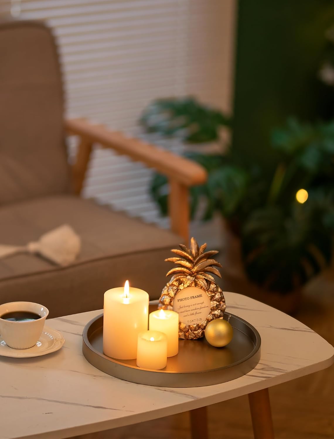 Hanobe Decorative Tray for Coffee Table: Round Champagne Gold Tray for Home Decor - 11.8" Modern Circle Candle Holder Plate for Living Room