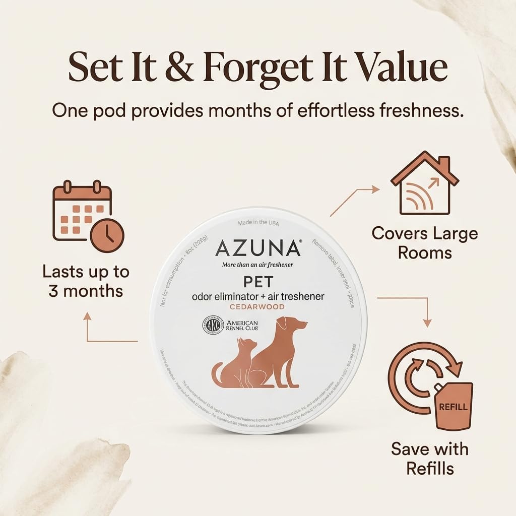 Azuna Pet Odor Eliminator for Strong Odor Gel | Plant Powered Australian Tea Tree Oil | Dog and Cat Room Deodorizer | Child and Pet Safe Air Fresheners for home | Cedarwood Scent | 8oz Pod