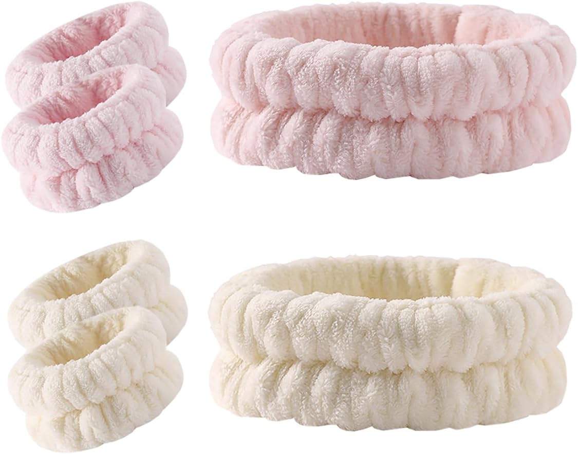 Wrist Towels for Washing Face for Women,Men, Microfiber Spa Wristbands Absorbent Face Washing Wristbands Headband Set Prevent Liquid from Spilling