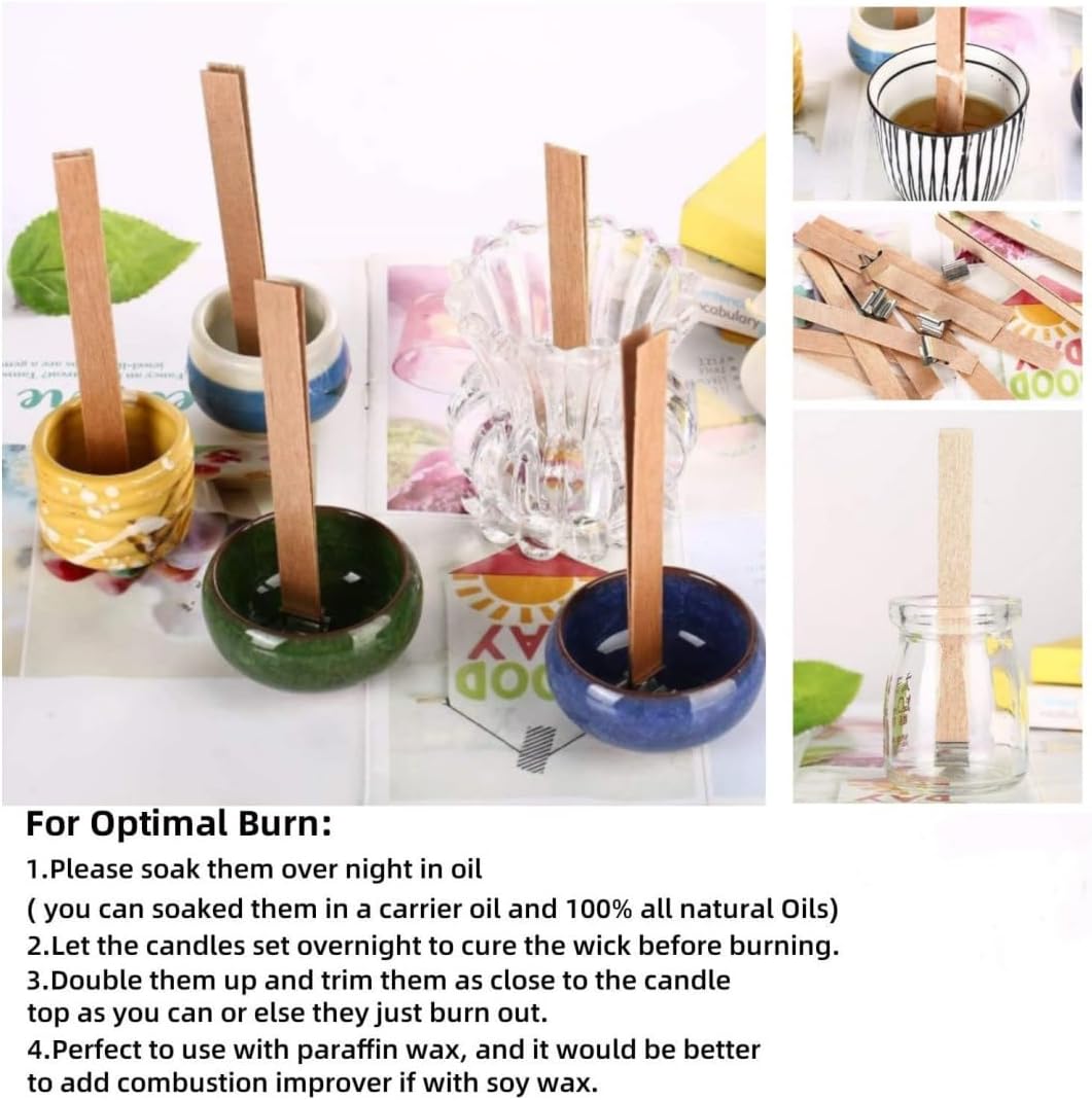 100Pcs Wood Wicks for Candles Making, 5.1x0.5x0.04inch Wood Candle Wicks Natural & Crackling Wooden Candle Wicks with Trimmer for DIY Craft