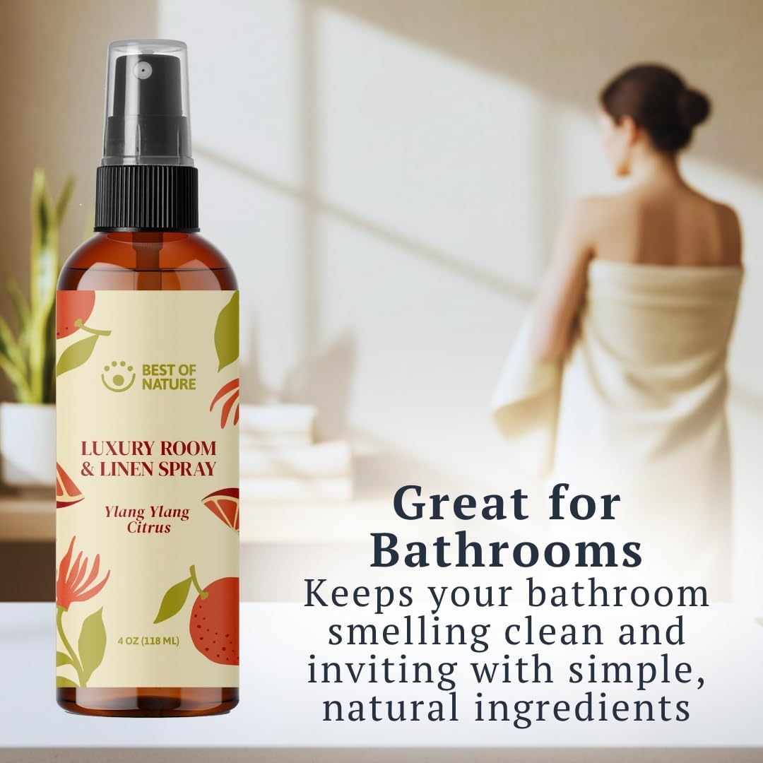 Best of Nature Luxury Room & Linen Spray – All-Natural Essential Oil Air Freshener for Home, Bedroom, Bathroom & Linens – Plant-Based, Family-Safe, Relaxing Aromatherapy Mist (Ylang Ylang Citrus)