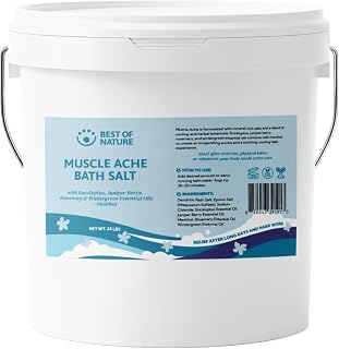 Best of Nature Muscle Ache Epsom Salt Bath Soak with Eucalyptus, Rosemary, Wintergreen & Menthol, Mineral-Rich Bath Salts, Bulk Pail, 24 lb