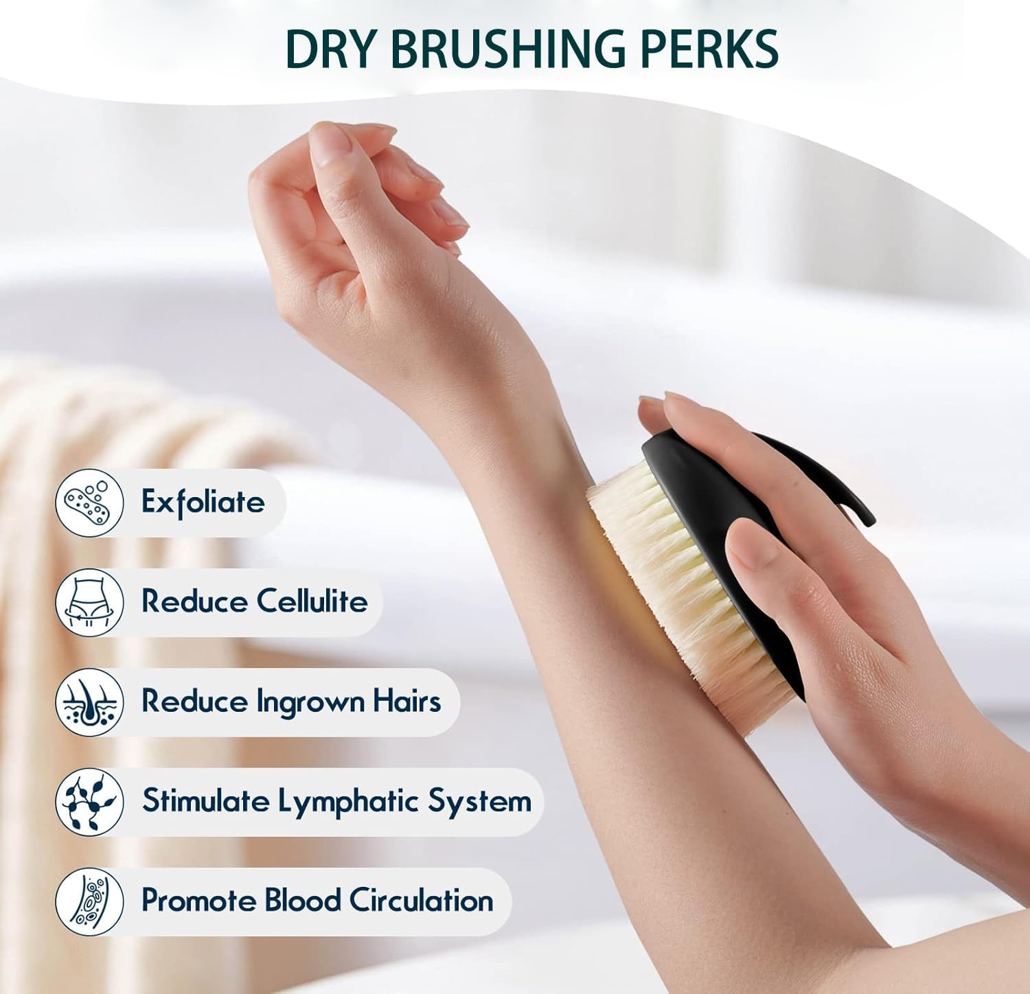 Dry Brushing Body Brush for Lymphatic Drainage & Exfoliation, Strong Grip for Deep Cleansing & Smooth Skin, Body Scrubber with Comfortable Bristles, Black