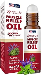 Muscle Relief Oil Roll-On – Cooling Essential Oil Roll On for Tired Joints, Muscles, Neck, Back, Shoulders & Feet – Peppermint, Lavender & Marjoram Massage Oil – Post Workout Muscle Rub – Made in USA