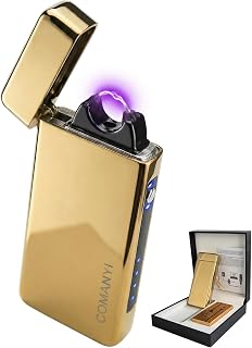 Electric Lighter USB Rechargeable Plasma Lighter, with Windproof High Power Arc Mirror-Polished Metal Ice Touch Surface, with Gift Box, for Outdoor Travel Grill BBQ Candle (Gold)