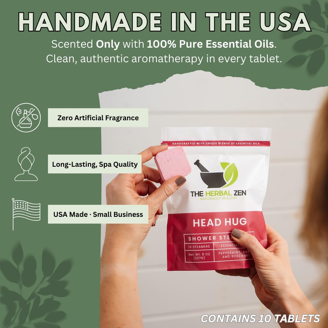 Head Hug Shower Steamers Aromatherapy for Relief - USA Made Mothers Day Gift for Mom - Peppermint & Rosemary Shower Bomb Tablets – Soothing Natural Essential Oils (10 Pack)