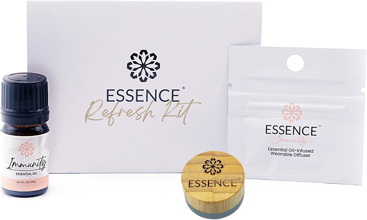 Essence Refresh Kit | Featured Blends Essential Oils | Aromatherapy Nasal Diffuser | Personal Scent Clip for Travel, Work & Everyday Use | Made in USA | Immunity | Bamboo/Glass Pod