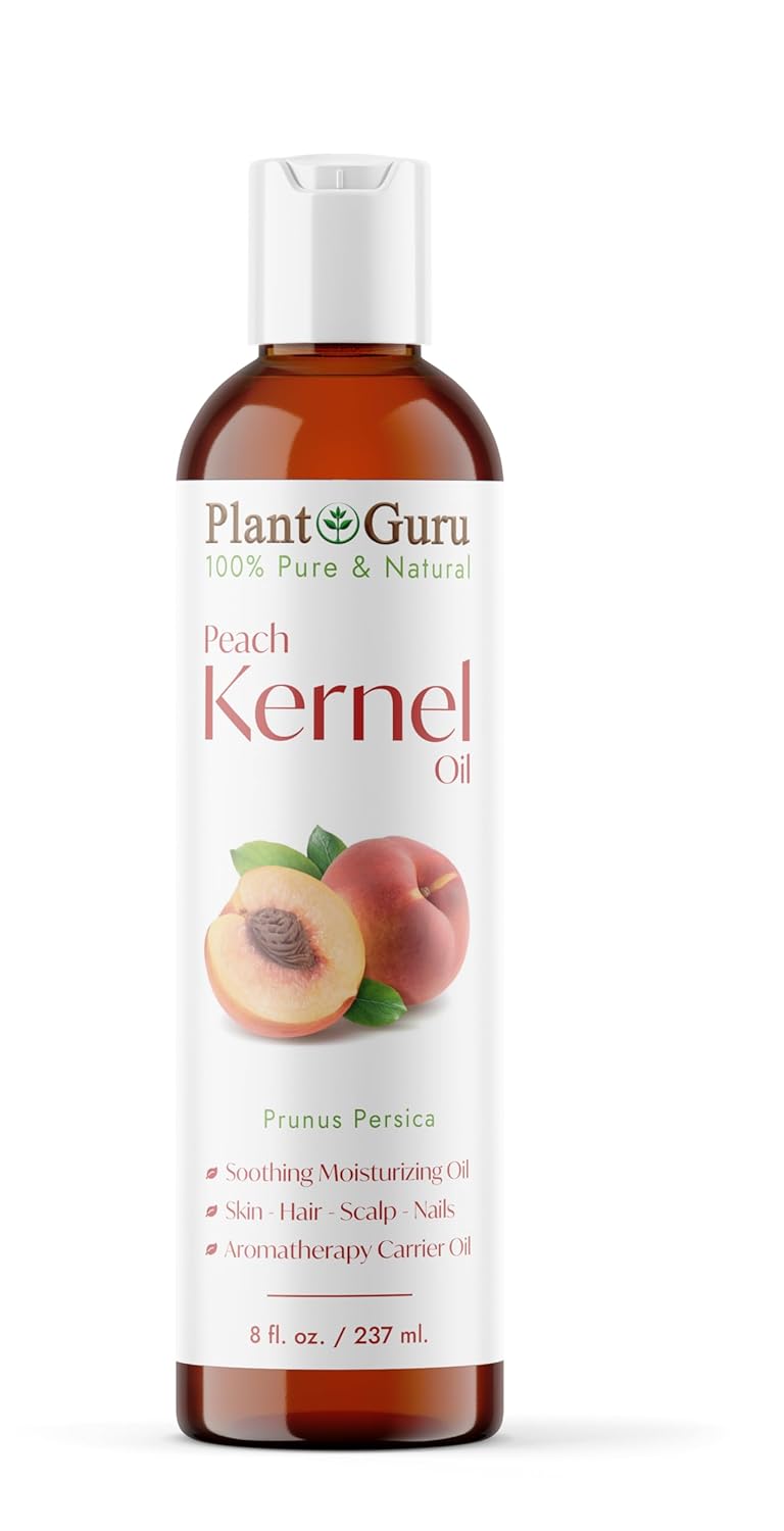 Plant Guru Peach Kernel Oil 8 fl. oz. Cold Pressed 100% Pure & Natural Carrier – Ideal for Skin, Face, Body, and Hair Moisturizer. Great for DIY Creams, Lotions, and Lip Balms.