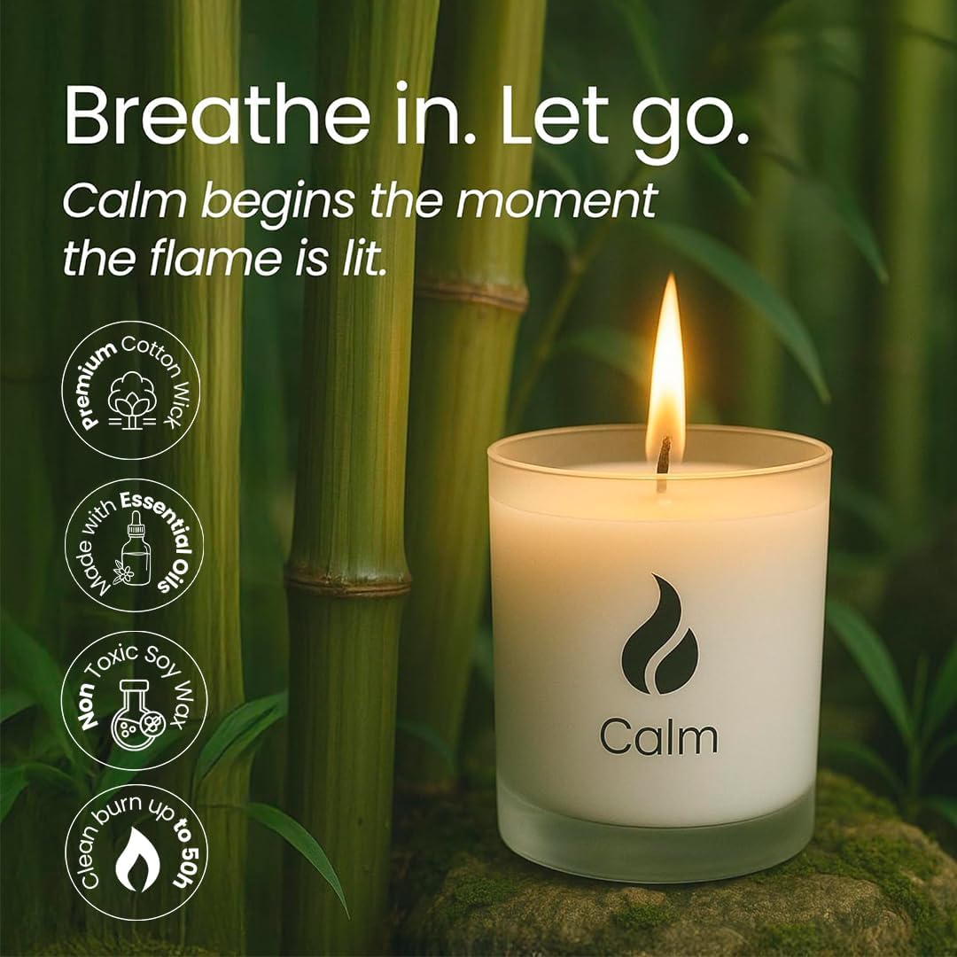 Natur IX Calming Organic Soy Scented Candles with Essential Oil | Natural Candles Non Toxic |Home, Birthday, Christmas Gifts & Aromatherapy | 50 H Burning | Lavender, Basil & Jasmine, 8.5 oz