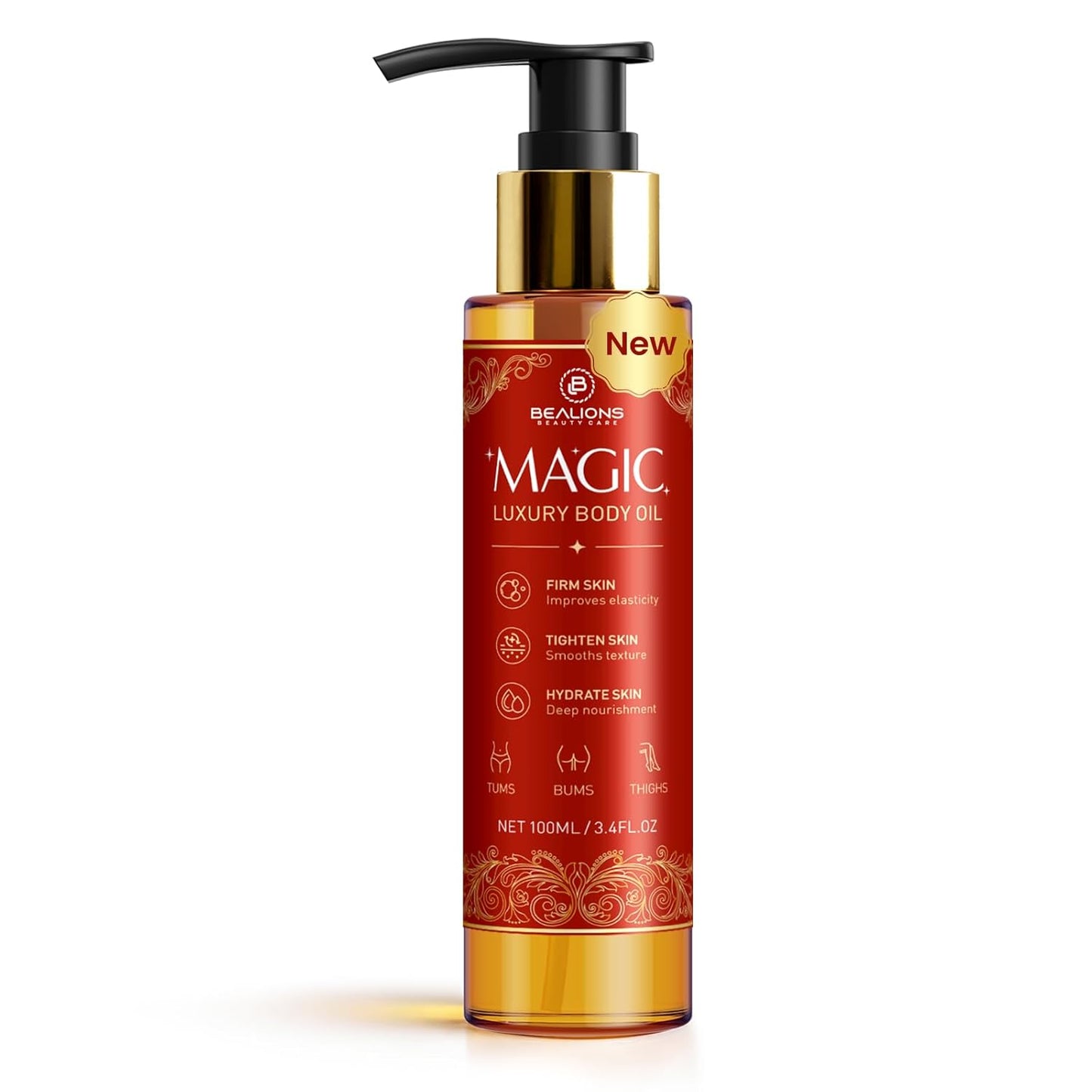 Bealions Magic Body Oil for Women: Firming Hydrating After Shower - Glowing Skin with 8 Natural Oils Almond Rosehip Jojoba - Non-Greasy Formula 3.4 Fl Oz (Cherry Red, Pack of 1)