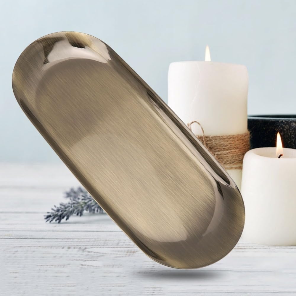 Stainless Steel Decorative Tray 9.1x3.7 Inch – Aromatherapy Candle Organizer with Mirror Polish for Home Decor & Snack Serving(Bronze)