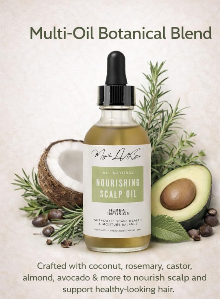 Miyelle LUXE All Natural Nourishing Scalp Oil, Herbal Infusion with Coconut, Rosemary, Sweet Almond, Avocado and Grapeseed, Supports Scalp Health and Hair Growth, 2 fl oz