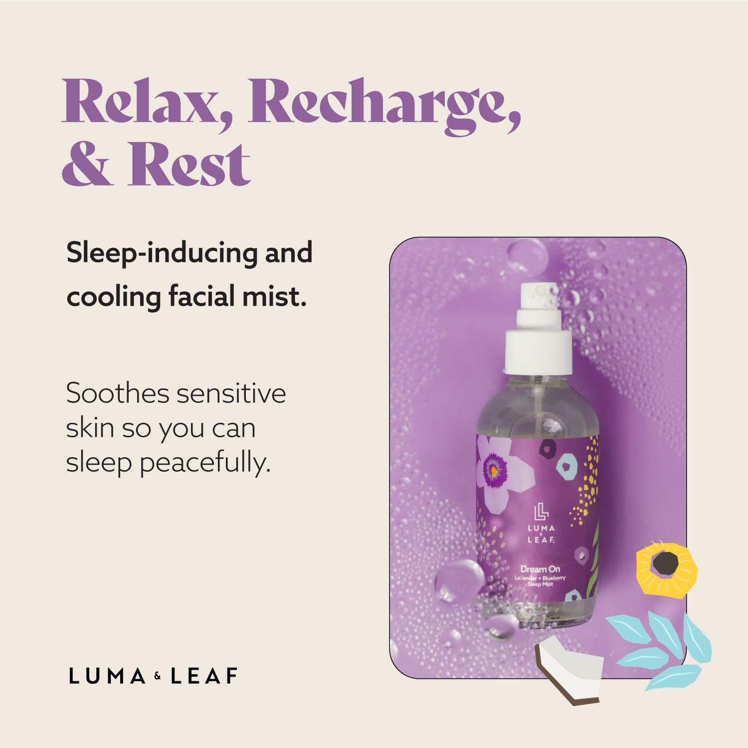 LUMA & LEAF Pillow Spray for Sleep, Lavender Calming Pillow & Face Mist with Blueberry, Soothing Aromatherapy Linen & Room Spray for Relaxation, Natural Vegan Sleep Mist, 4 fl oz
