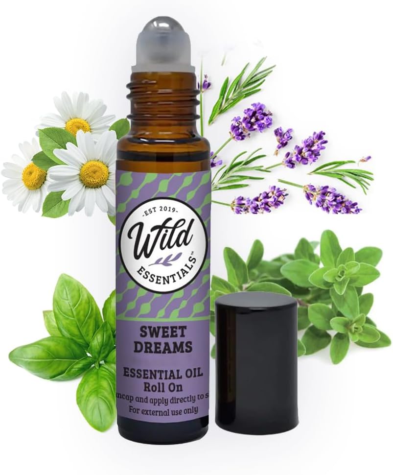 Wild Essentials Sweet Dreams Essential Oil Roll On, 10ml for Sleep, Restless Legs, Made with 100% Pure, Premium Grade Essential Oils and Organic Jojoba Oil, Ready to Use, Moisturizer, All Natural