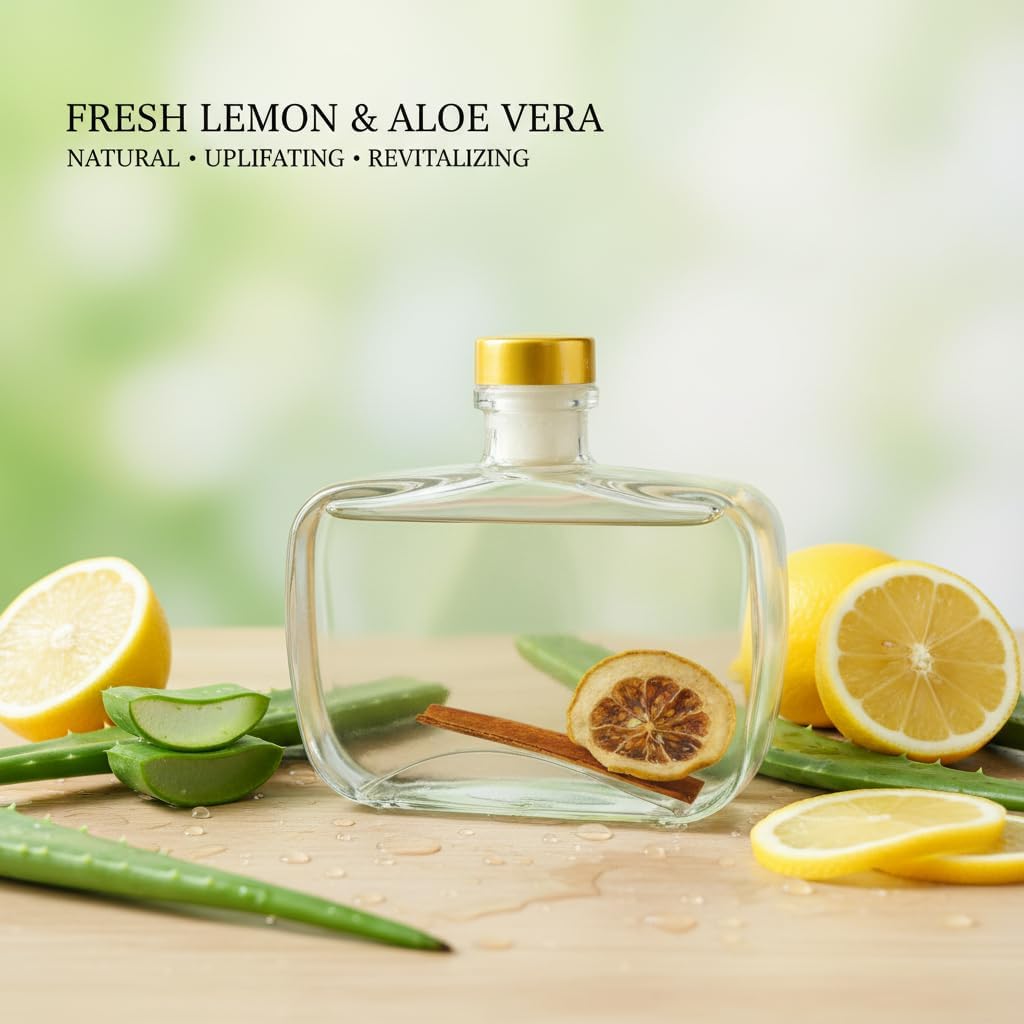 Reed Diffuser, Lavender Scented No Flame Air Freshener for Home, 100ml Long-Lasting Essential Oil Diffuser with Rattan Scent Sticks Lemon, Safe for Bedroom, Office, Bathroom