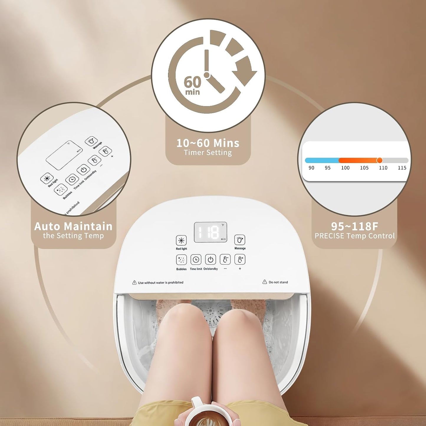 Collapasible Foot Spa Bath Massager with Heat, Pedicure Foot Spa with Bubbles/Timer/Temperature Control, Feet Soak Tub for Home, Office, Relaxation and Stress Relief, Gift for Men and Women