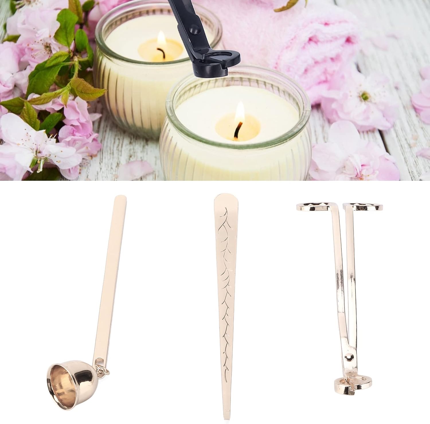 3 in 1 Candle Accessory Set, Candle Wick Trimmer Cutter Wick Dipper with Long Handle for Home Use