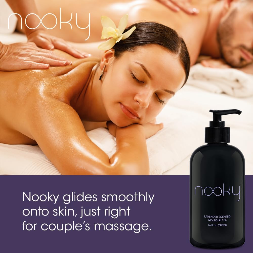 Nooky Massage Oil with Sweet Almond Oil, for Massaging 16 Ounce (Lavender)