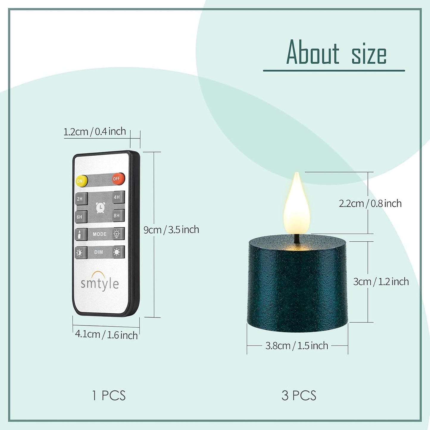 Smtyle Small Green Flickering Flameless Candles with Remote – Battery-Operated Round Xmas Candles, Set of 3 Long-Lasting Tealight for Christmas Decor, Table Decorations & Home Mantel Display