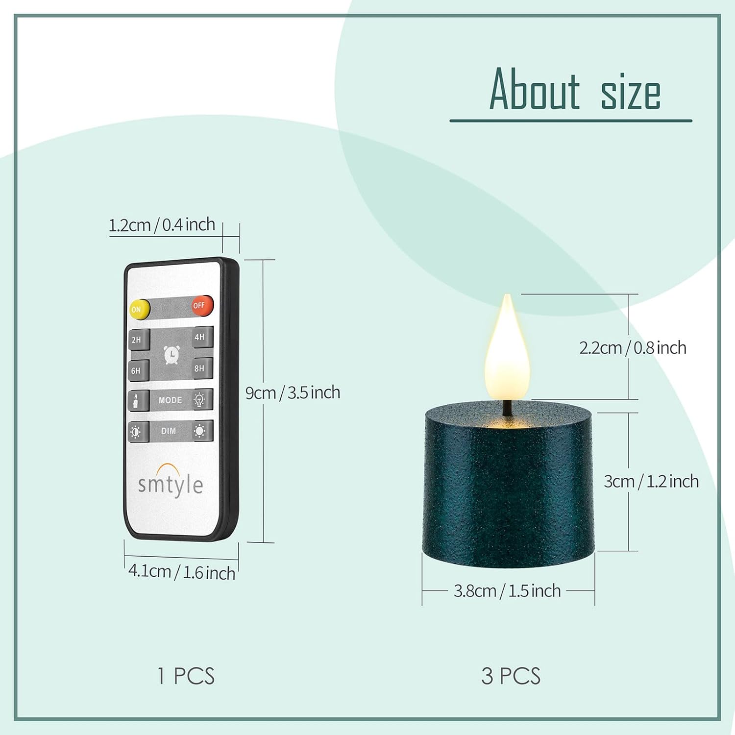 Smtyle Small Green Flickering Flameless Candles with Remote – Battery-Operated Round Xmas Candles, Set of 3 Long-Lasting Tealight for Christmas Decor, Table Decorations & Home Mantel Display