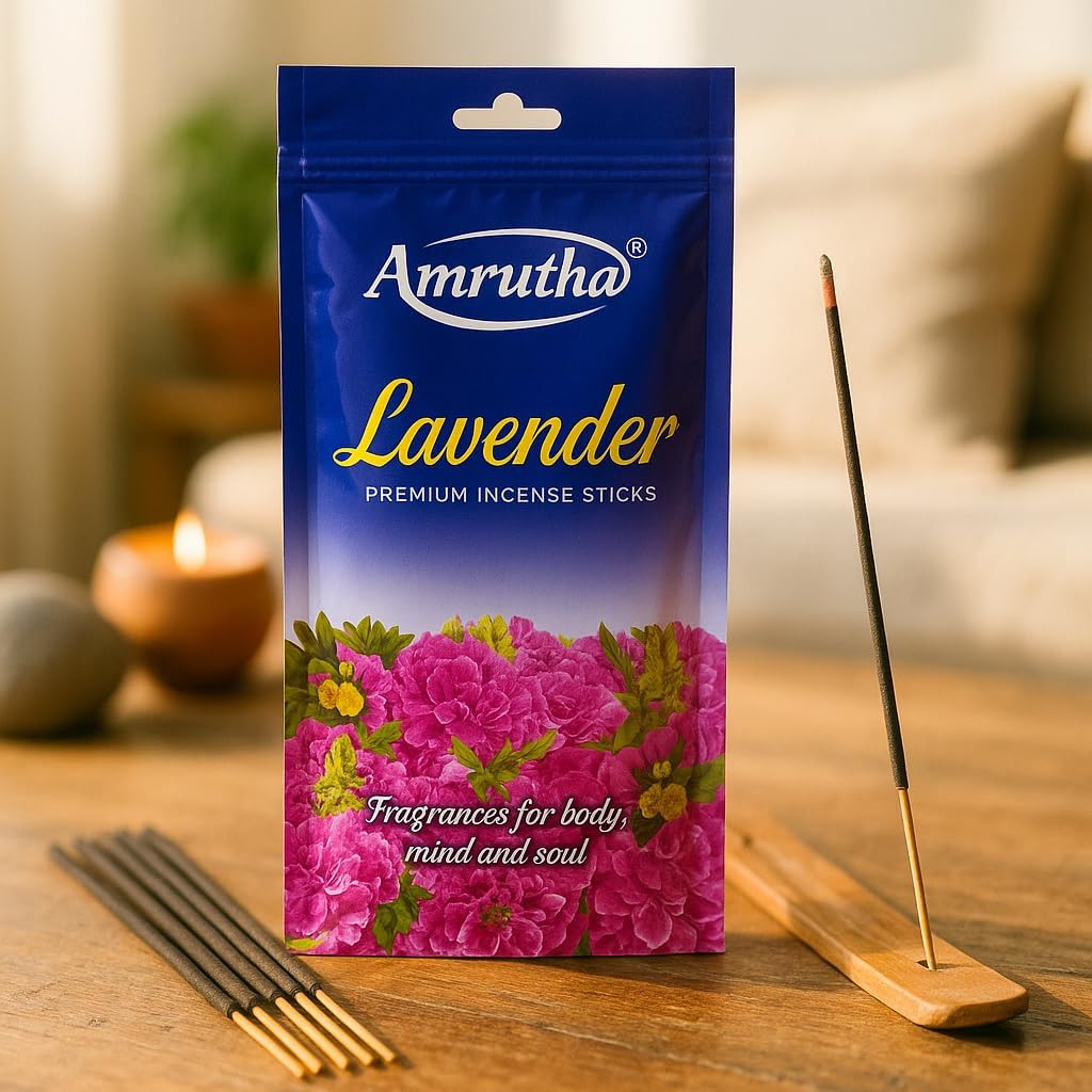 Lavender Incense Sticks for Meditation, Healing, Yoga, Positivity and Relaxation with 1 Wooden Incense Stick Holder - 70-75 Sticks, 120g, Made up of Natural Organic Ingredients, Hashcart®