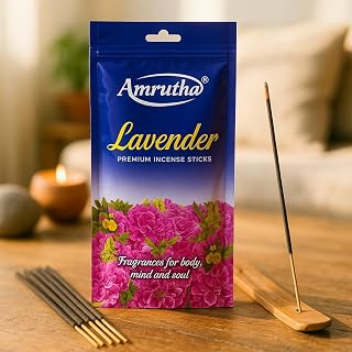 Lavender Incense Sticks for Meditation, Healing, Yoga, Positivity and Relaxation with 1 Wooden Incense Stick Holder - 70-75 Sticks, 120g, Made up of Natural Organic Ingredients, Hashcart®