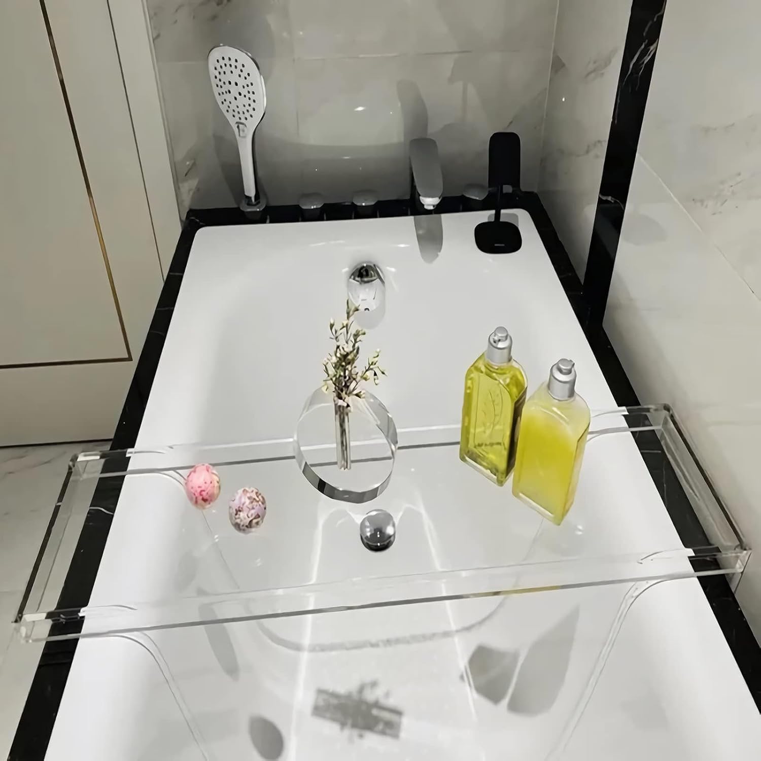 Bathtub Tray Table, Clear Acrylic, Anti-Slip Bath Caddy, 32.3 * 7.87 * 1.18in