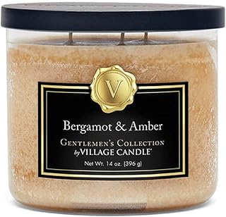 Village Candle Bergamot & Amber Glass 3-Wick Bowl, Scented Candle, 14 oz., Brown