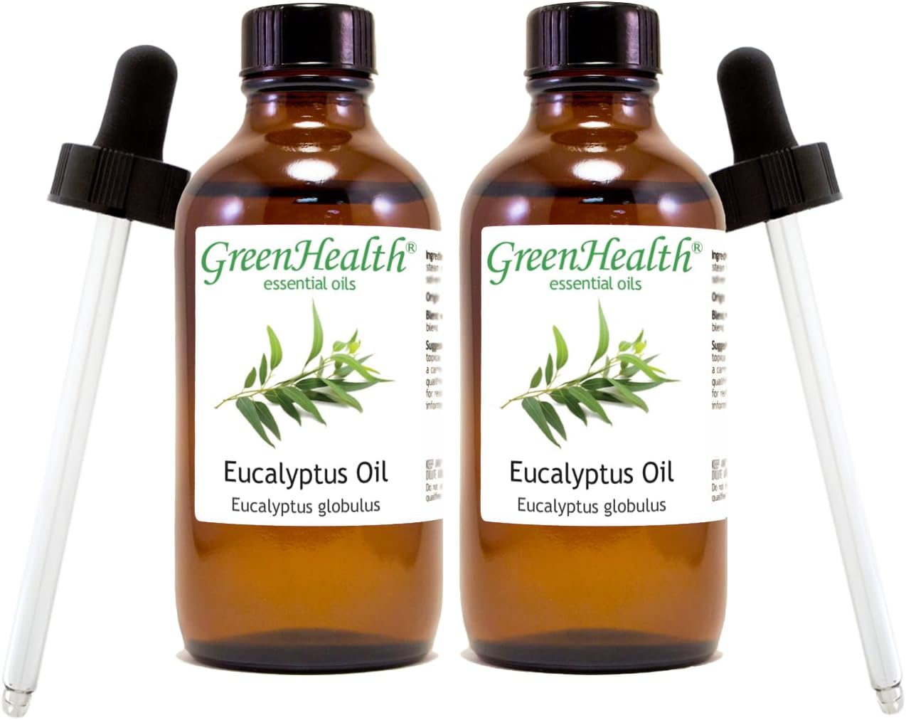 GreenHealth Eucalyptus Essential Oil – 2 Pack (4 fl oz Each) – 100% Pure & Natural – Aromatherapy Oil for Diffuser, Cleaning, and Home Fragrance – Amber Glass Bottle with Glass Dropper