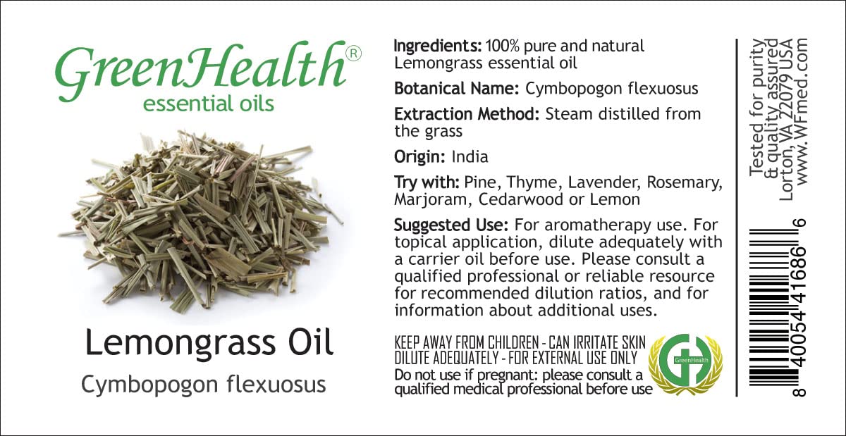 Lemongrass Essential Oil - 15 ml - 100% Pure Essential Oil - GreenHealth