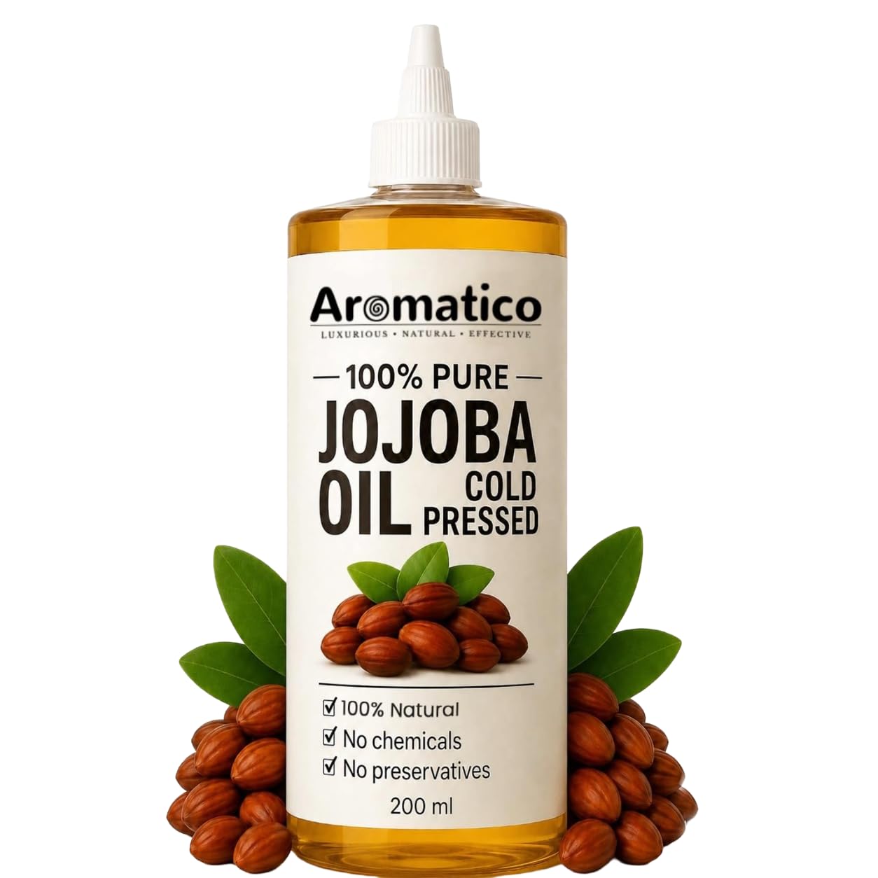 Aromatico 100% Pure Cold Pressed Jojoba Oil – 7 Fl Oz | Natural Hair, Face & Body Oil – Lightweight Moisturizing Carrier Oil for Dry Scalp, Skin Care, Beard, Cuticles & Massage